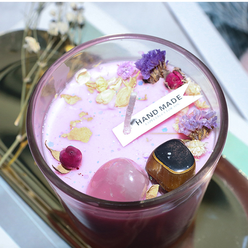 100g Hjemmeinnredning Håndlaget soyavoks aromaterapi Miljøvennlig høykrystall stein tørrblomst duftlys til fester Bursdagsgave